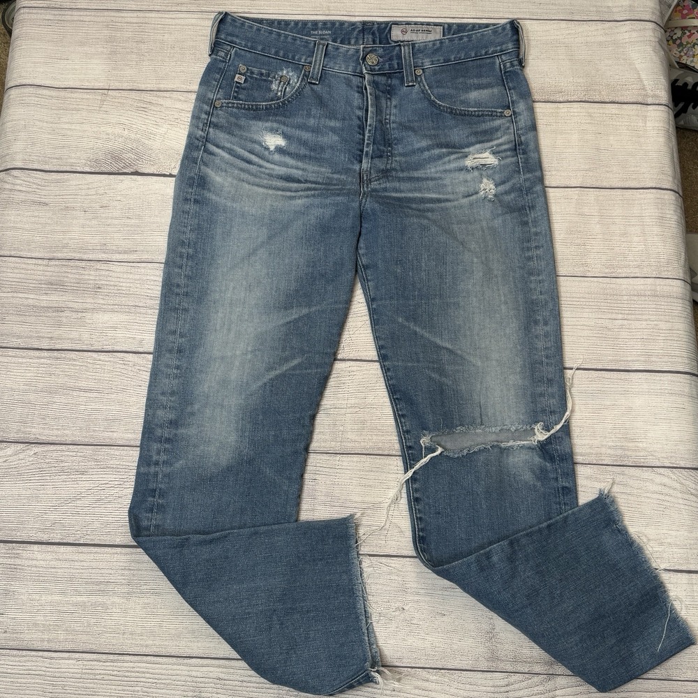 AG Adriano Goldschmied  Sloan Vintage Straight Leg Distressed Raw Hem Jeans‎ 27